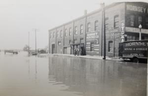 Old warehouse in Alton during a flood